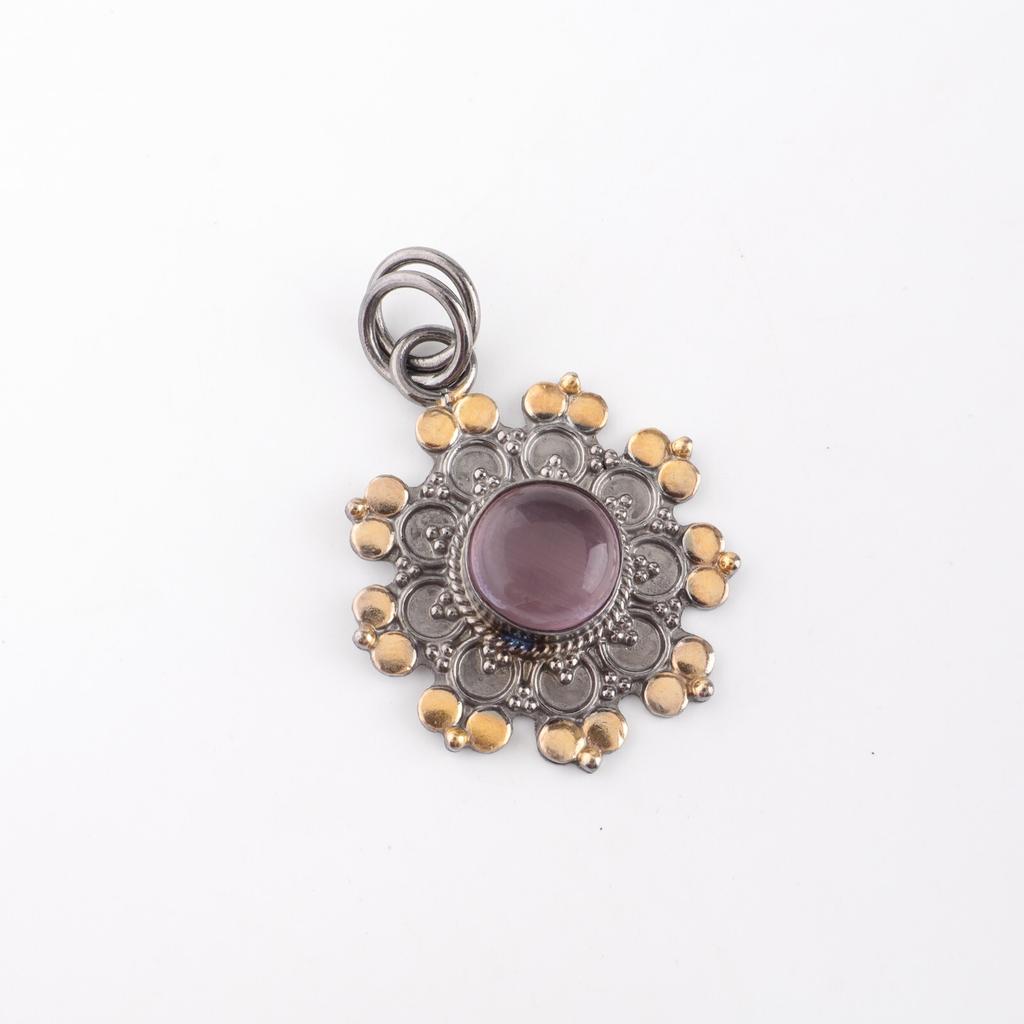 Purple Cat's Eye Gemstone 925Sterling Silver Jewelry Handmade Boho Pendant 1.26" PP-32-43