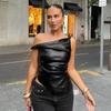 Sleeveless Vest New Leather Slanted Shoulder Personalized Fashion Irregular Top