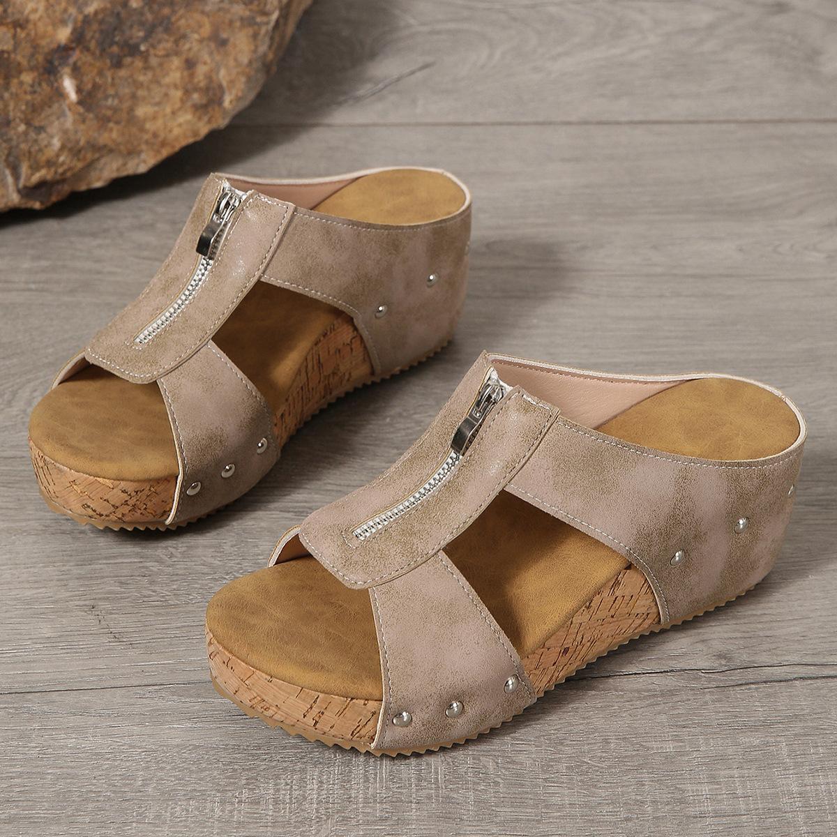 

High-top Large-size Slip-on Women s Shoes with Open-toe Design and Hollow Sole, New Style 41 бежевий