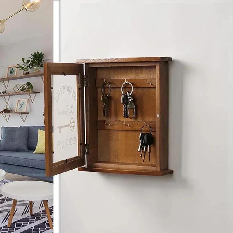 Armadietto Portachiavi in Legno Stile Europeo Vintage Portachiavi Scatola con Ganci Appesi Porta Lettere Scatola Chiavi Decorazione per la Casa 21x6x2