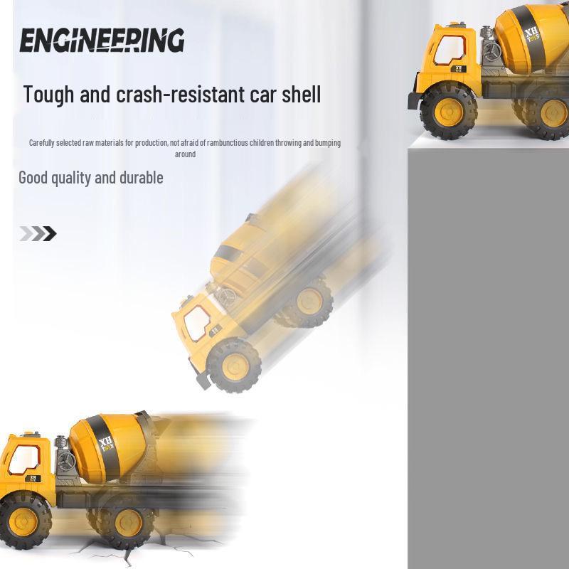 Large Children's Engineering Vehicle Toy Set: Inertia Mixer, Dump Truck, Crane, Excavator, Bulldozer