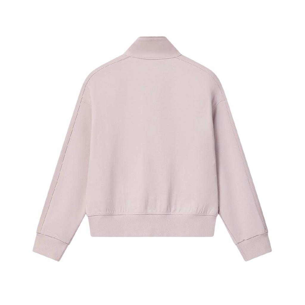 Fila White Loose Fit Stand Collar Solid Color Zip Knit Long Sleeve Jacket Women Jackets F11W623501F-PK