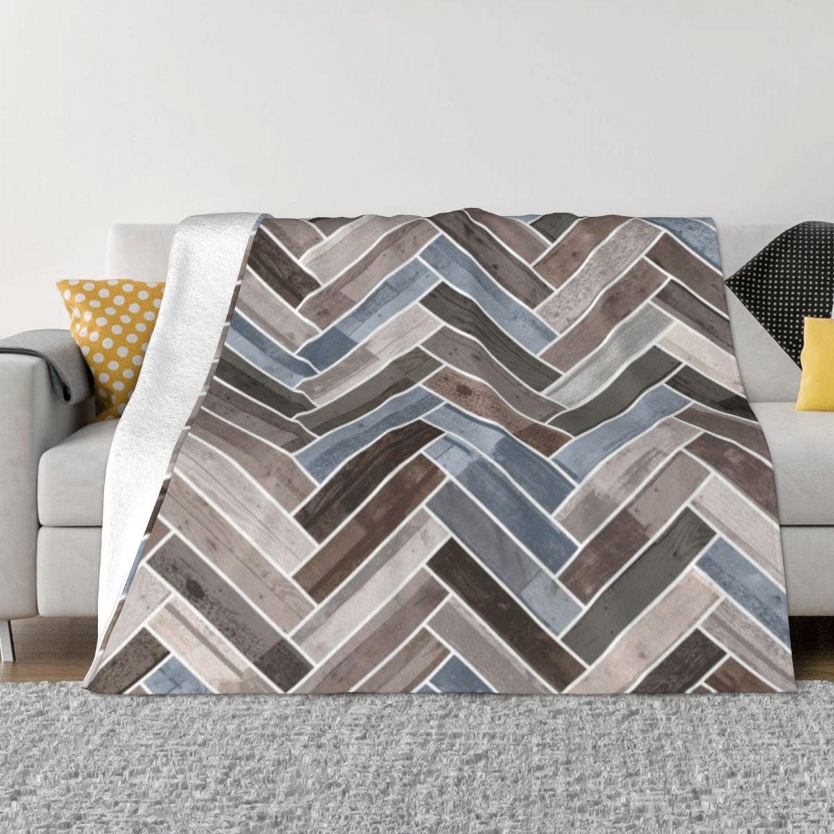 Herringbone Pattern In Blue Brown Grey Personalized Home Decor An Ultra-Soft Micro Fleece Blanket 30x40in