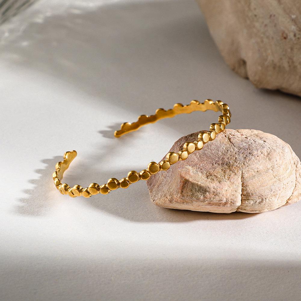 18K Gold Plated Round Dot Open Stainless Steel Bracelet for Women - Fade-resistant and Stylish