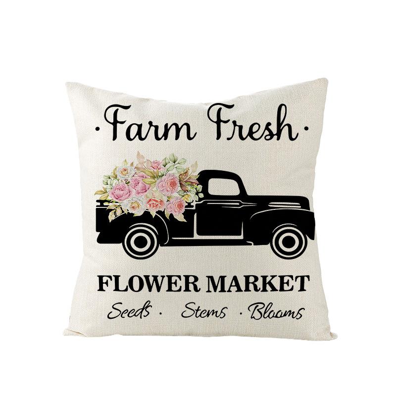 Spring Floral Pillowcase Linen Printed Sofa Pillowcase Pink Truck Bedroom Cushion Cover