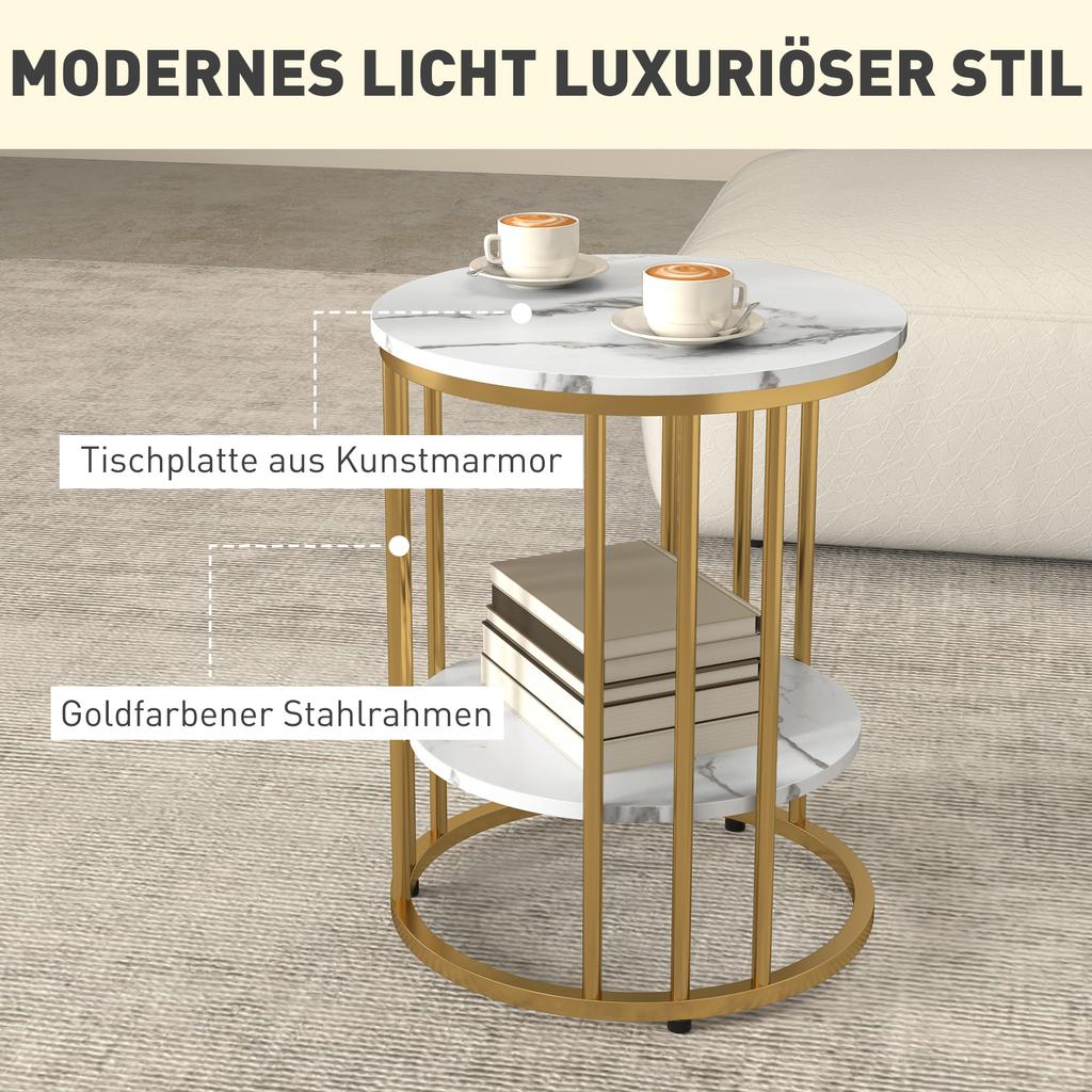 Set of Two Marble-Effect Coffee Tables - White/Gold-Tone
