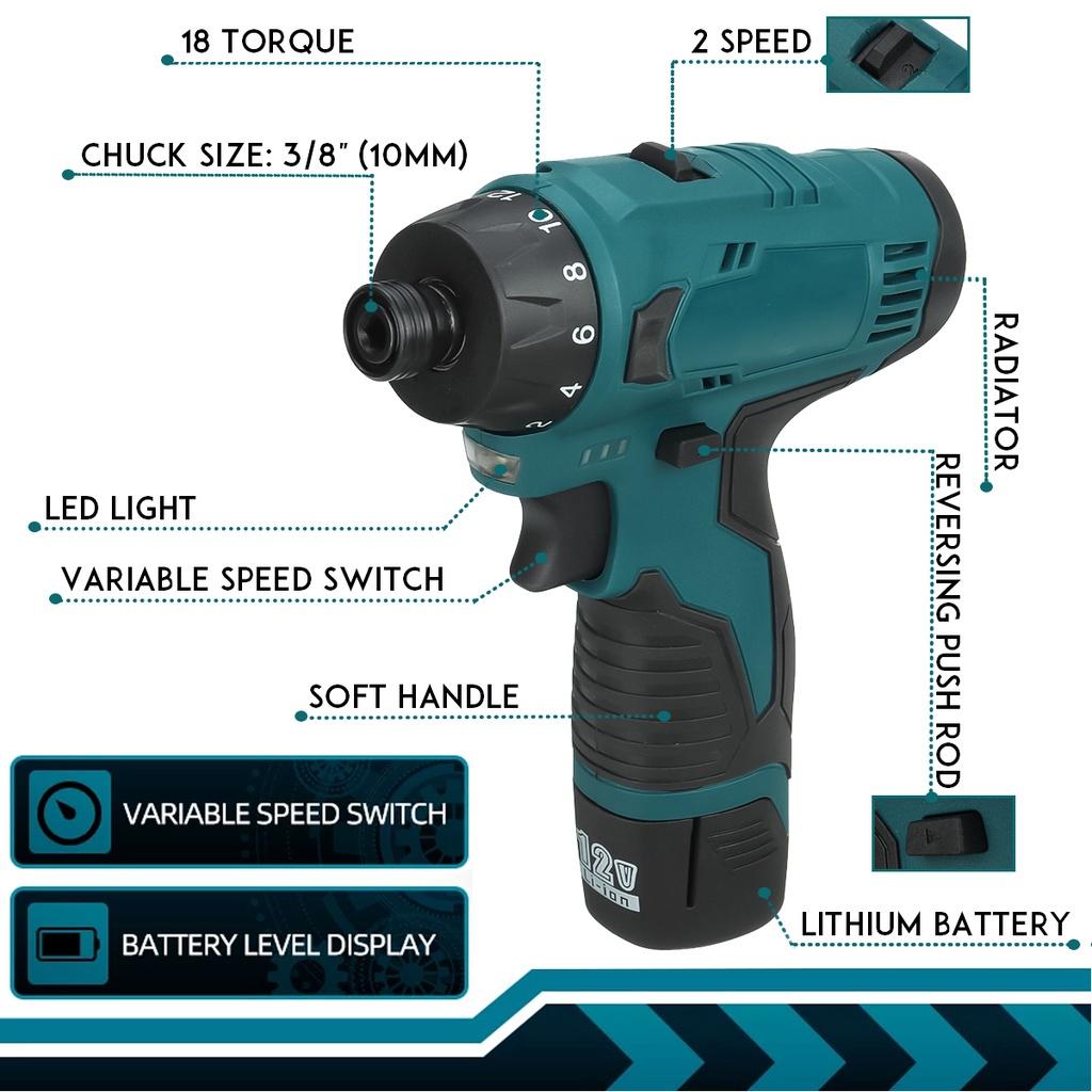 DC 12V Electric Screwdriver Mini Wireless Power Drill Lithium-Ion Battery Hand Driver Wrench Tools for Bosch Battery Impact