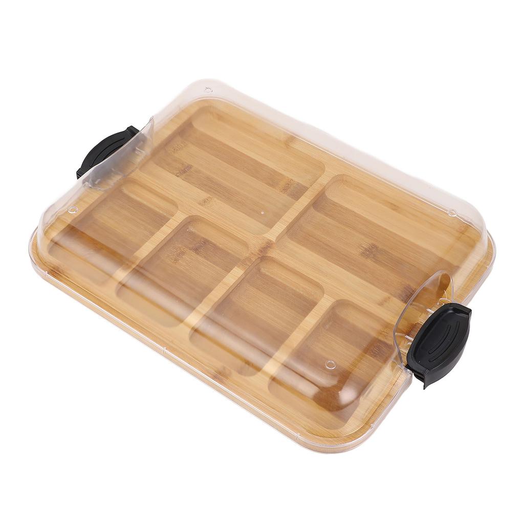 Charcuterie Board with Built In Compartments Clear Locking Lid Dual Sided Bamboo Cutting Board