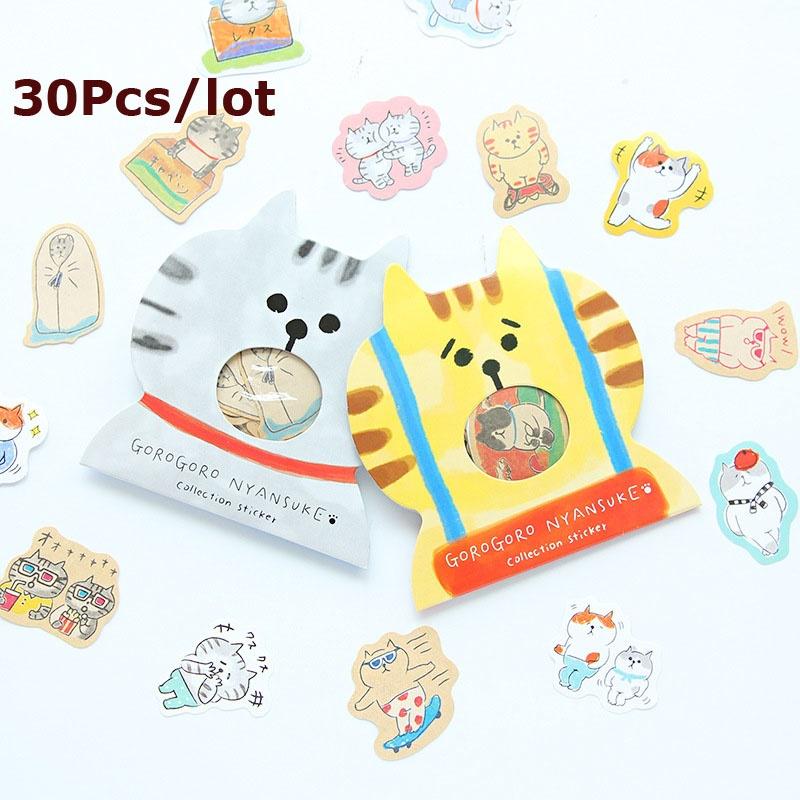 30 Pcs/Lot Cute Cartoon Cat Paper Stickers Notebook Po Album Decoration Material Students Station