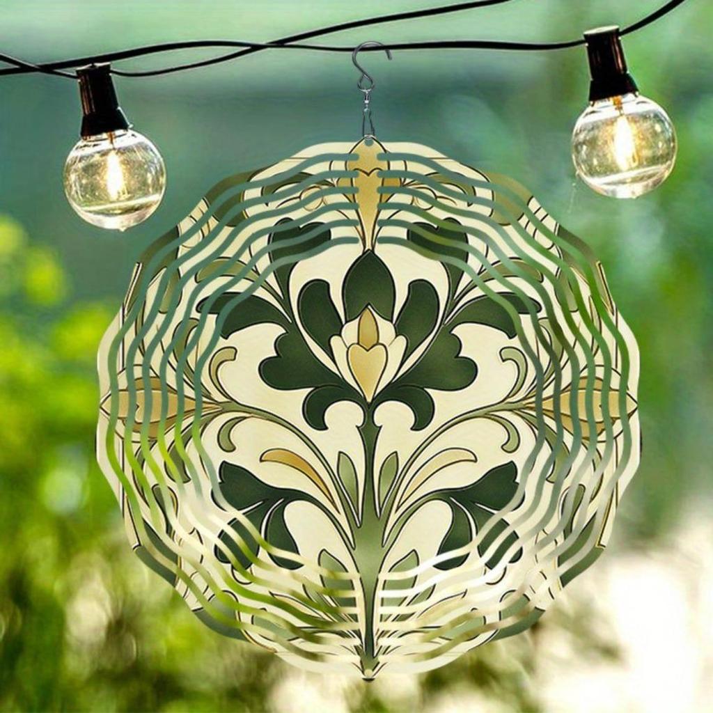 Elegant Green Floral 3D Kinetic Wind Chime for Outdoor Garden Patio Balcony Decor Metal Art Hanging Wind Spinner No Battery Needed