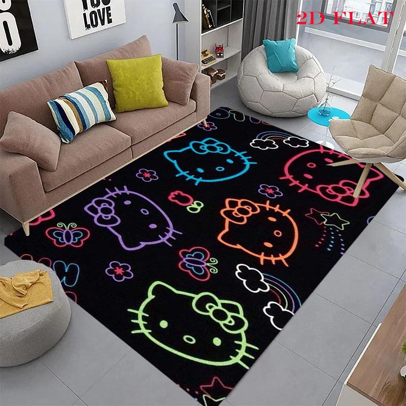 Hello Kitty Neon Stripes carpet Camping Trip Suitable For All Seasons Nap carpet Outdoor Plush carpet Bedroom