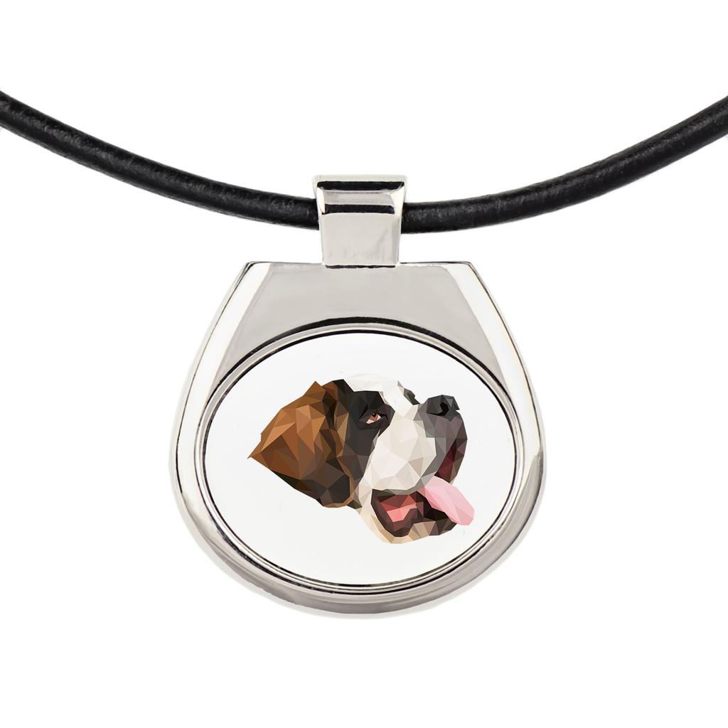 St. Bernard, Saint Bernard, Alpine Mastiff, Bernhardiner – Necklace with a geometric design and the inscription "Art-Dog" | Art-Dog