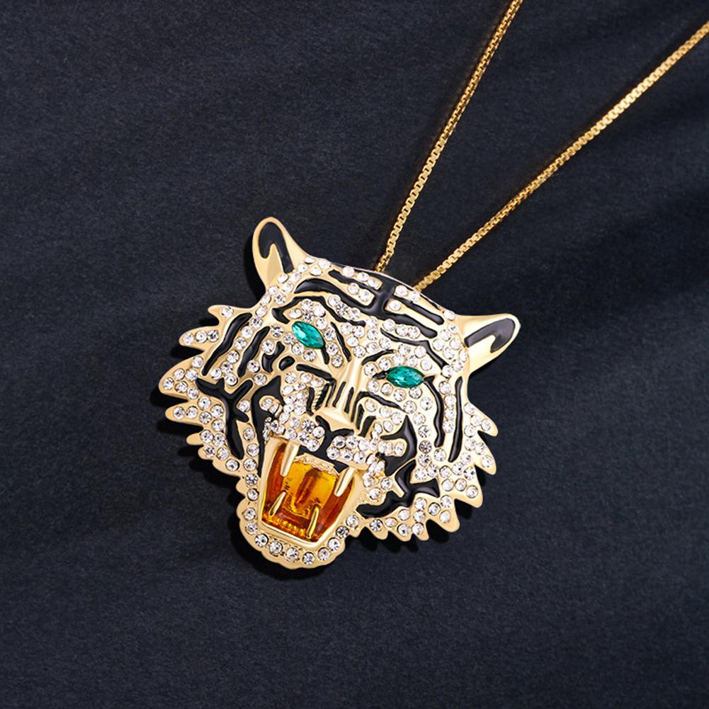 Diamond-Studded Tiger Head Brooch Pin Male And Female Animal Badge Coat Suit Dripping Rhinestone Corsage