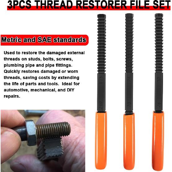 

3-Piece Thread Restorer File Set with Both Metric and SAE Standards,Thread Repair File DIY Tools