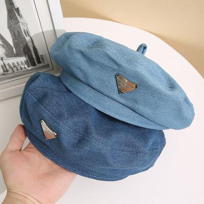 Denim Beret Lady Thin Plain Octagonal Sboy Cap Painter Tour Cap Sunscreen Hat