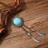 Men Women Western Cowboy Bolo Tie Vintage Floral Stone Pendant Jewelry Leather Rope Necktie Tie Metal Feathered Necklace