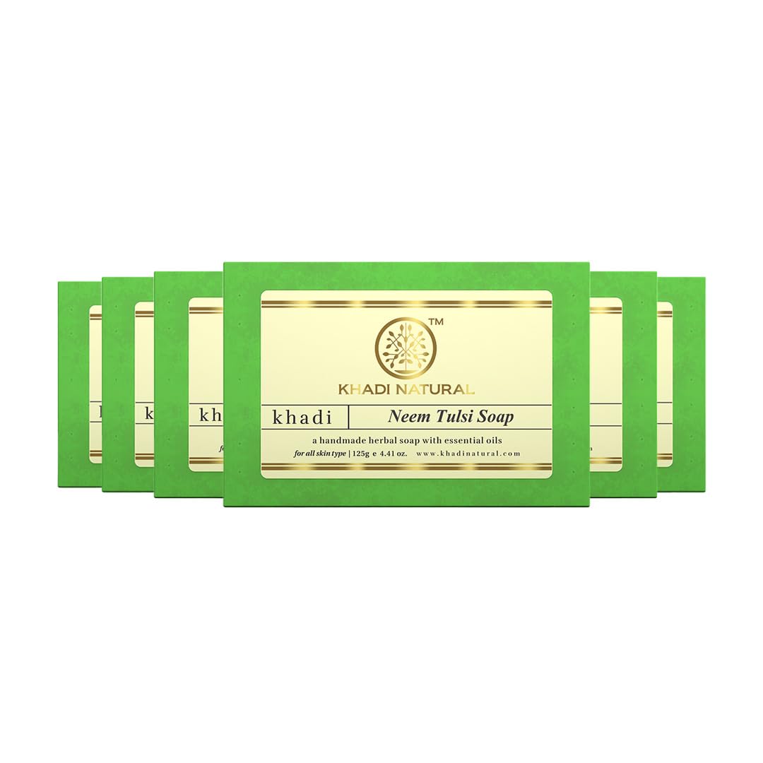 Khadi Natural Neem Tulsi Soap Pack of 7 | Herbal Bathing Soap 125gm Each | Gentle Natural Soap for All Skin Types