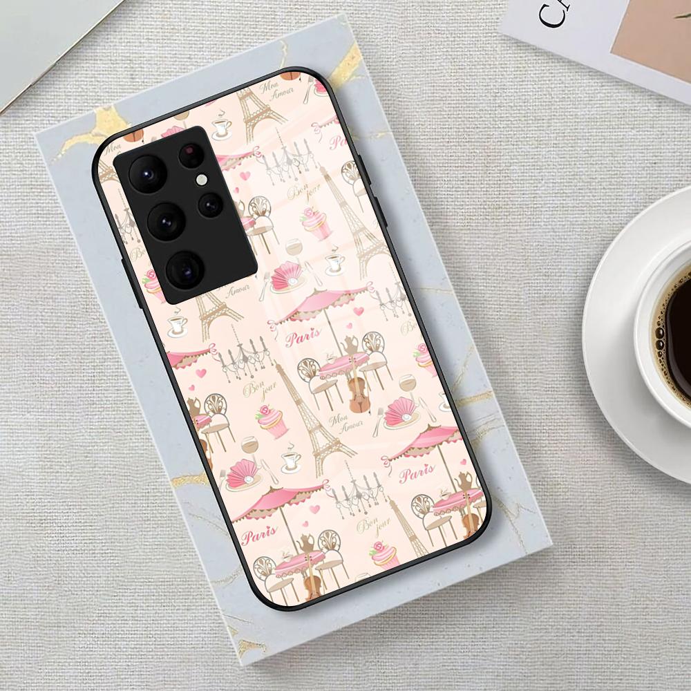 Romantic Paris Eiffel Tower Phone Case For Samsung S26 S25 Edge S24 S23 S22 S21 S20 Ultra Plus FE Glass Cover