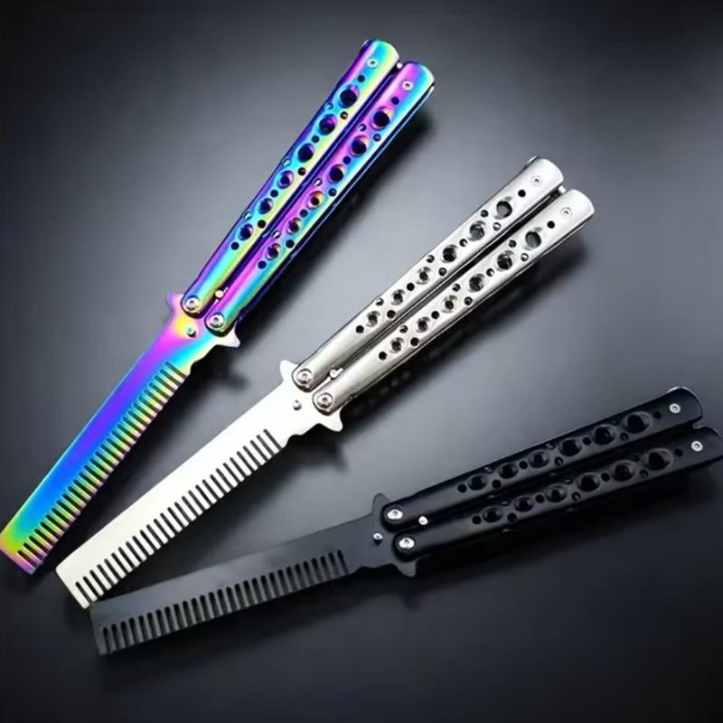 Foldable Practice Training Butterfly Comb Stainless Steel Beard Moustache Brushe Salon Hairdressing Styling Tool