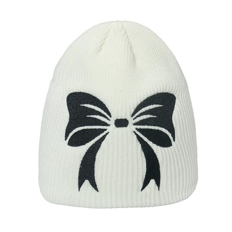 Internet Celebrity Star Korean Version Niche Fashion Bow Embroidery Knitted Hat Autumn and Winter Warm Cover Wool Hat Cold Hat Women