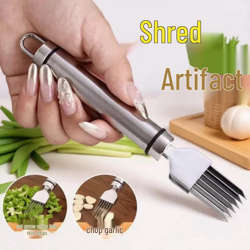 Stainless Steel Multifunctional Onion & Scallion Chopper Slicer for Creating Flower & Strip Cuts, Kitchen Grater for Leeks & Vegetable Cutter.
