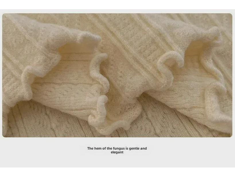 Ruffled Half-High Collar Knit Sweater for Women - Autumn/Winter 2025 Long Sleeve Top