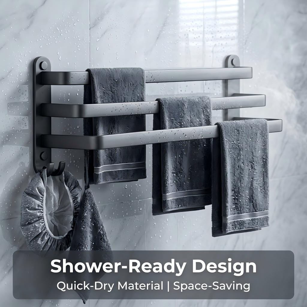 Gun Gray Towel Rack, No-drill Bathroom Wall-mounted Bathroom Towel Hanging Rod Storage Rack Toilet Storage Hanger