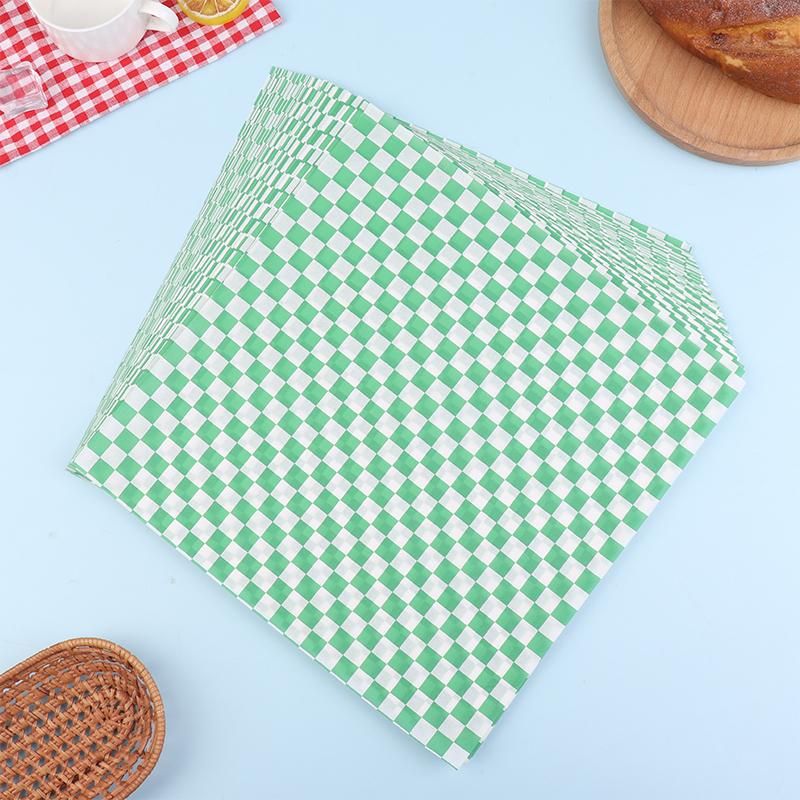 100 Stück 30*30cm Kariertes Lebensmittelgeeignetes Fettpapier Wachspapier zum Einwickeln von Lebensmitteln Korbeinlage Brot Sandwich Burger Pommes Ölbeständiges Papier