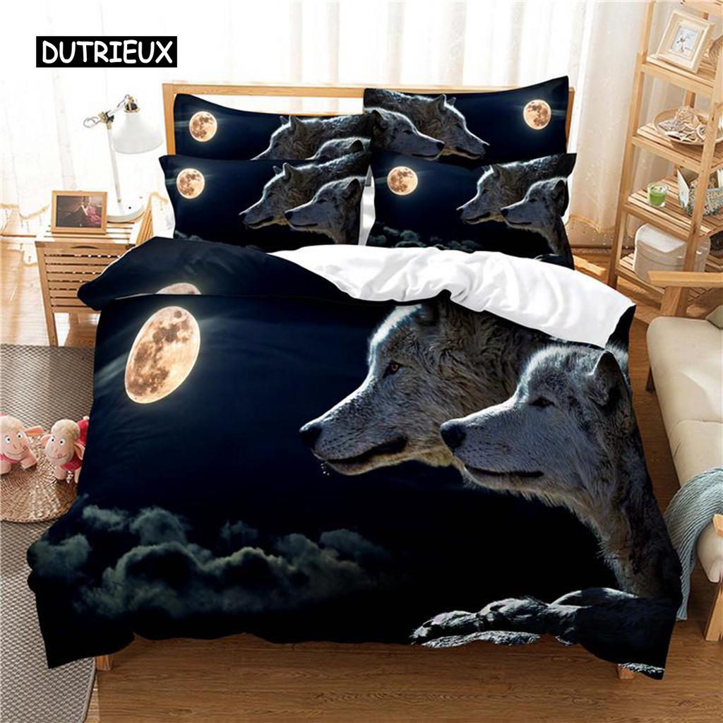 Wolf Duvet Cover Set Wolf with Mechanical Eye Bedding Set for Kid Teens Adults 3d Printing Queen King Size Polyester Quilt Cover