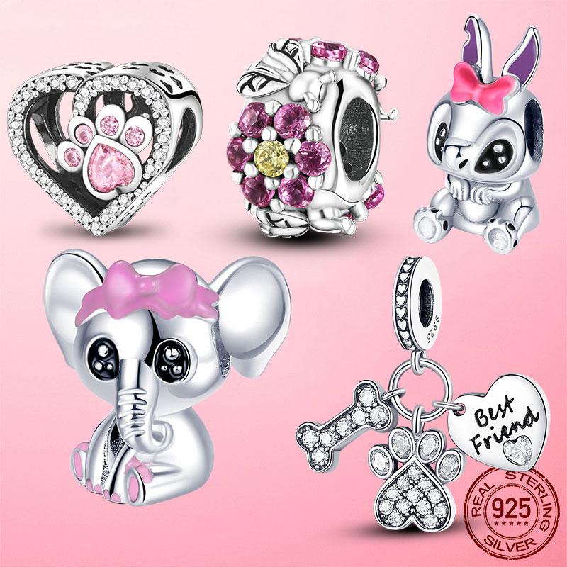 

Sale 925 Sterling Silver Ladybug Footprint Charms Beads Fit Original Fashion Bracelet Bangle Charm Beads Jewelry Making Gift