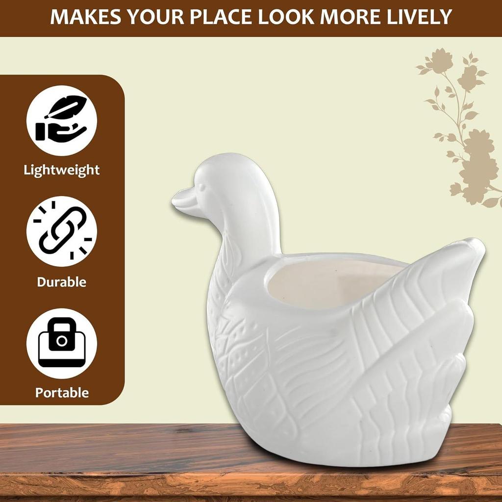 Kleiner Pflanztopf in Entenform aus Kunststoff für Heimdeko und Schreibtisch | Dekorativer Tisch-Blumentopf für Wohnzimmer | Pflanzgefäße Gartendekorationsartikel