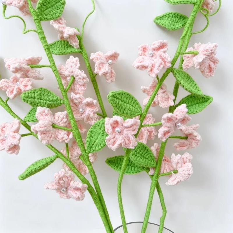Knitted Flowers Hand-Woven Crochet Woven Cherry Blossoms Finished Handmade Knitting Artificial Flowers Home Garden Decorative