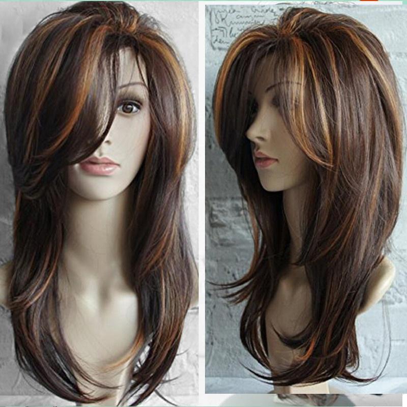 Perucas longas de onda natural para mulheres ombre marrom loira cor mista cabelo resistente ao calor peruca sintética
