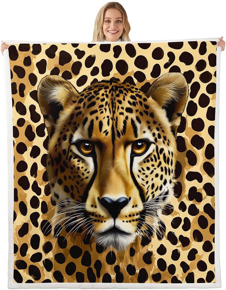 Wild Cheetah Kids Throw BlanketLeopard Yellow Rose Floral Bed BlanketAnima Flower Heart Girls Boys Sofa DecorYellow Black 75x100cm
