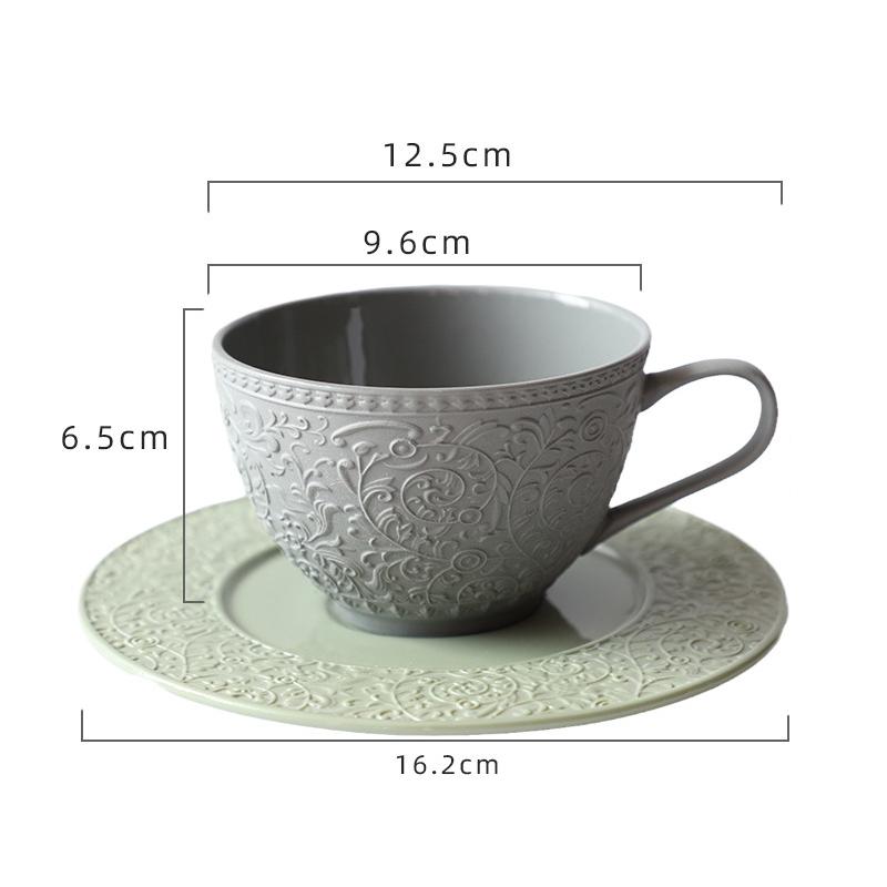 Flower Relief Ceramic Cup&saucer Floral Pattern Coffee Mug Dining Table Milk Mugs Afternoon Tea Teacup Fruit Juice Container