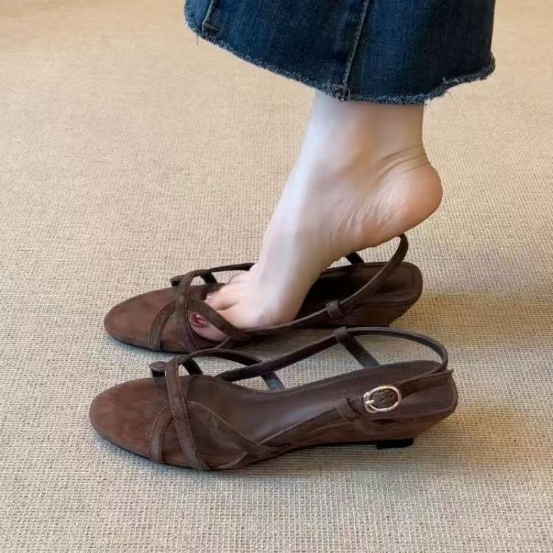 Fashion French Sandals Fashion 2025 New Summer Open-toed Roman Wedges Outdoor Comfortable High Heels One-word Buckle