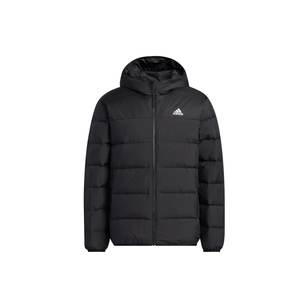 Adidas Solid Color Logo Print Zip-Up Hooded Down Jacket Men Outerwear Black HZ2597