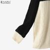 ZANZEA Autumn Winter Women Long Sleeve Patchwork Open Front Casual Loose Sweater Knitwear