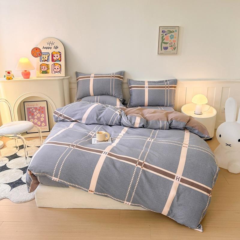 Pure cotton thickened and ground four-piece set of bedding, three-piece set of quilt cover for college students, bed sheets for mothers and babies in