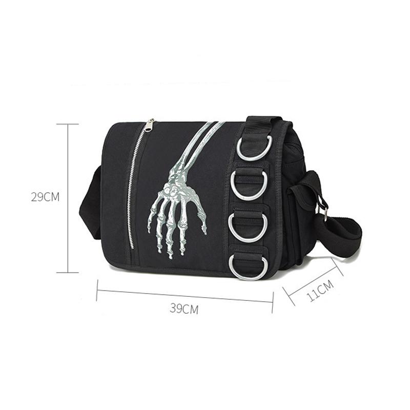 SHELKSBAG Unisex Halloween Skeleton Hand Pattern Adjustable Crossbody Messenger Bag Y2k Fashion Street Gothic Canvas Handbag