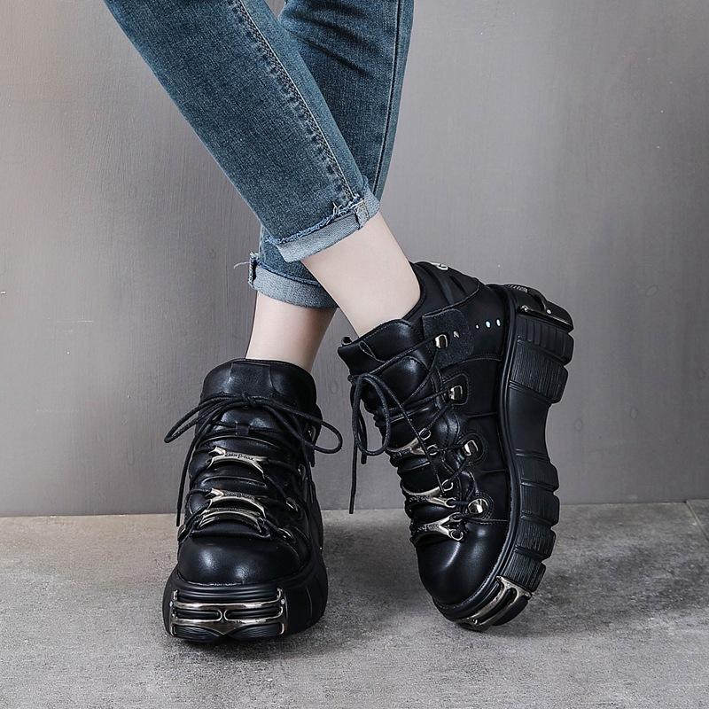 Fashion Spring New Women's Shoes, Heavy Metal Thick-soled High-top Punk Small Leather Shoes, Gothic Dark Motorcycle Boots Trend
