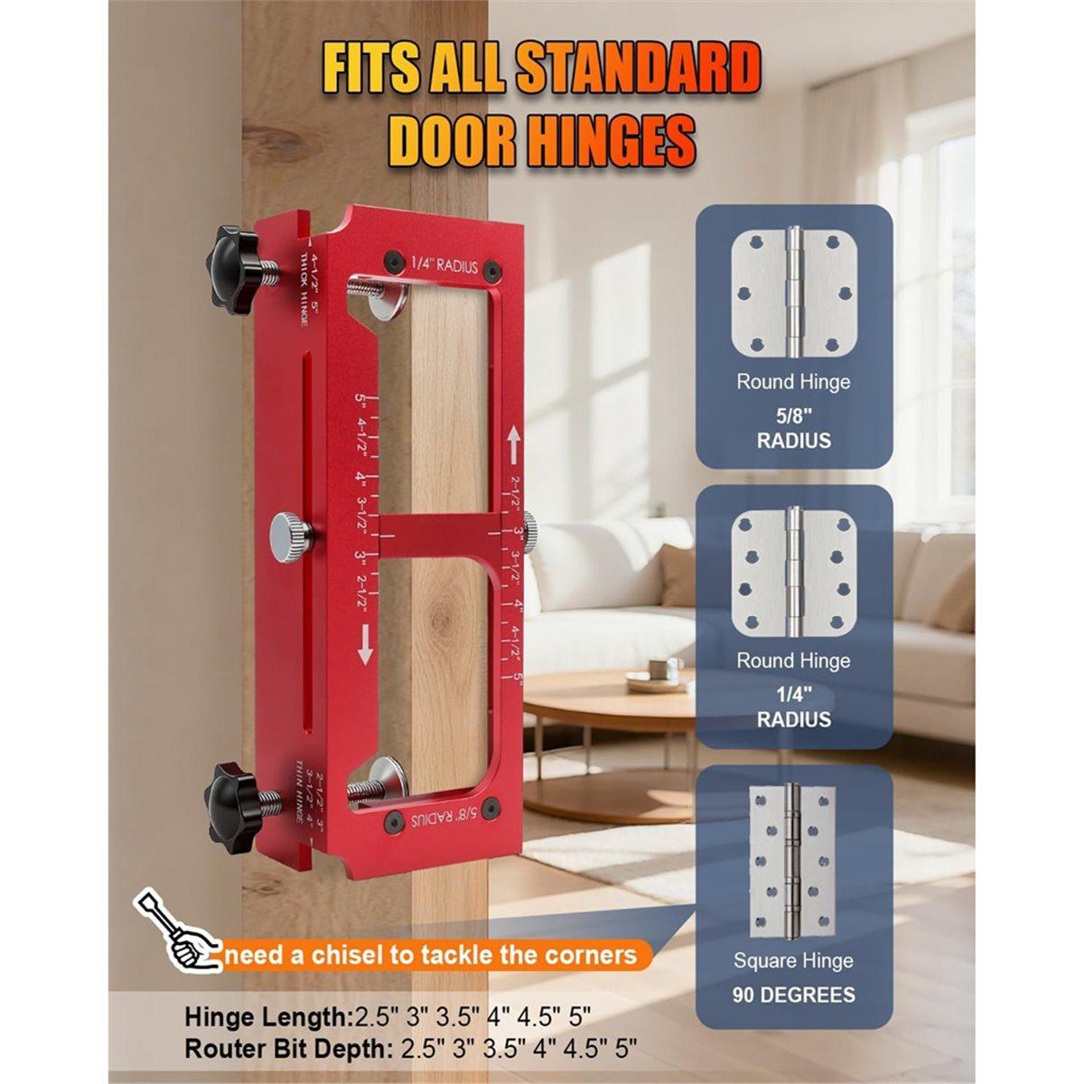 

BHBL Door Hinge Jig and Door Lock Installation Kit,for Hinge Mortising From 2.5 to 5 and Types of Square, 1/4 , 5/8 Radius China Mainland