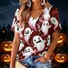 Women's V-Neck Halloween Print Lightweight Blouse for Spring and Summer Casual Wear