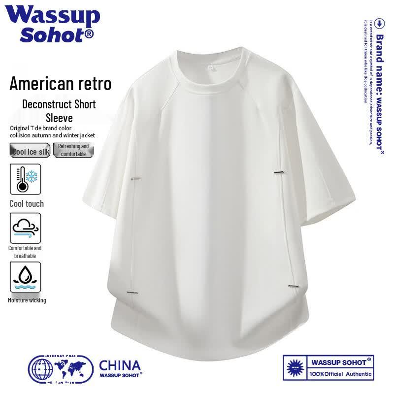Wassup Sohot Men's Deconstructed Rivet Design Short Sleeve T-Shirt