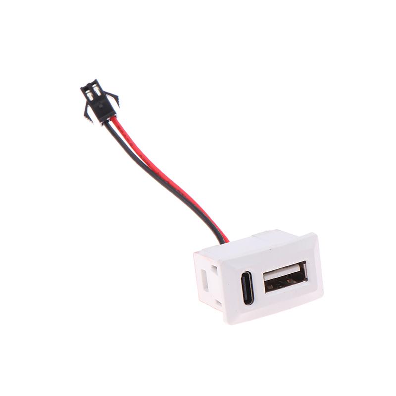 1Pcs Double Layer White/Black USB Female Base Type-c Socket USB Lamp Charging Socket Power Socket 2P With Cable Connector