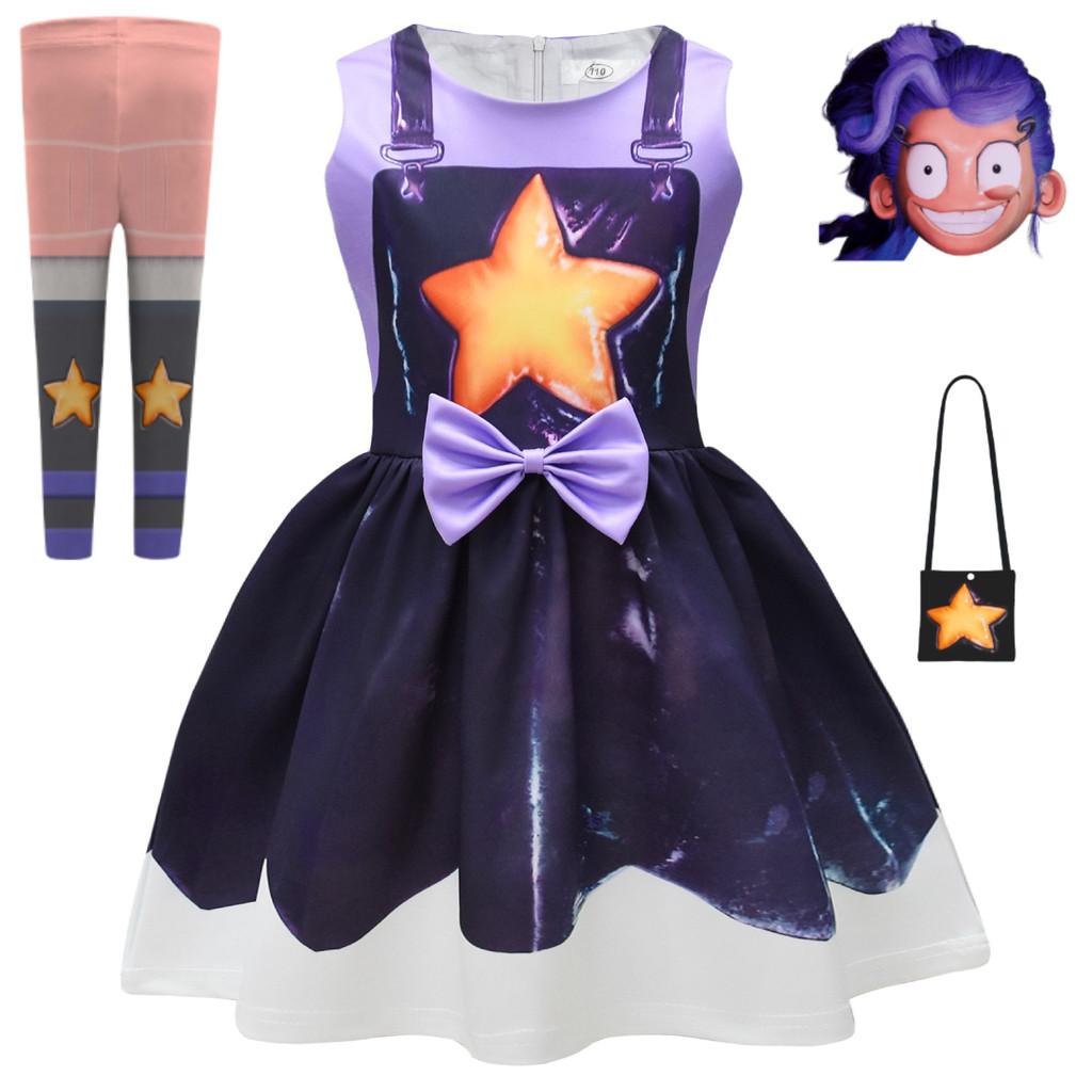 

94255 Детские Девочки Лилия Косы Любви Принт Бант Платье Принцессы Брюки Сумка Наборы Костюмы для Косплея на Хэллоуин 110cm фиолетовый