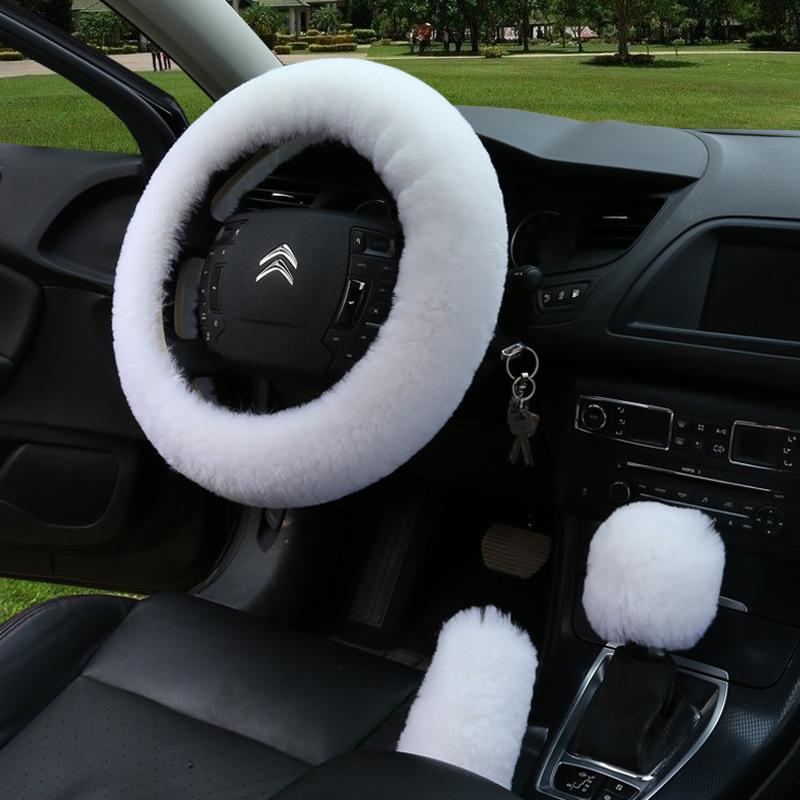 3pcs Soft Universal Motors Car Steering Wheel Wool Cover Case Plush Warm Winter