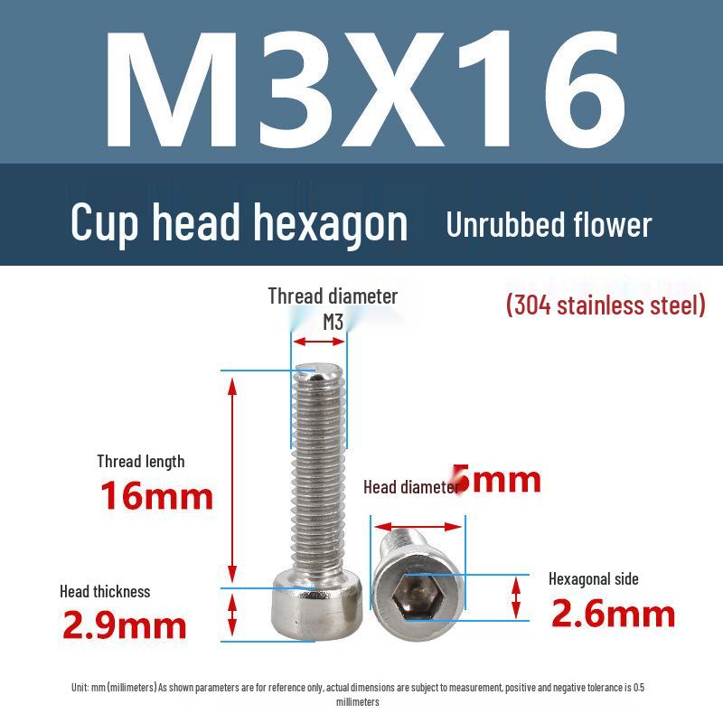 Yigu 304 Stainless Steel Socket Head Cap Screw, M2-M6 Cylindrical Head, Full Thread, Non-Knurled