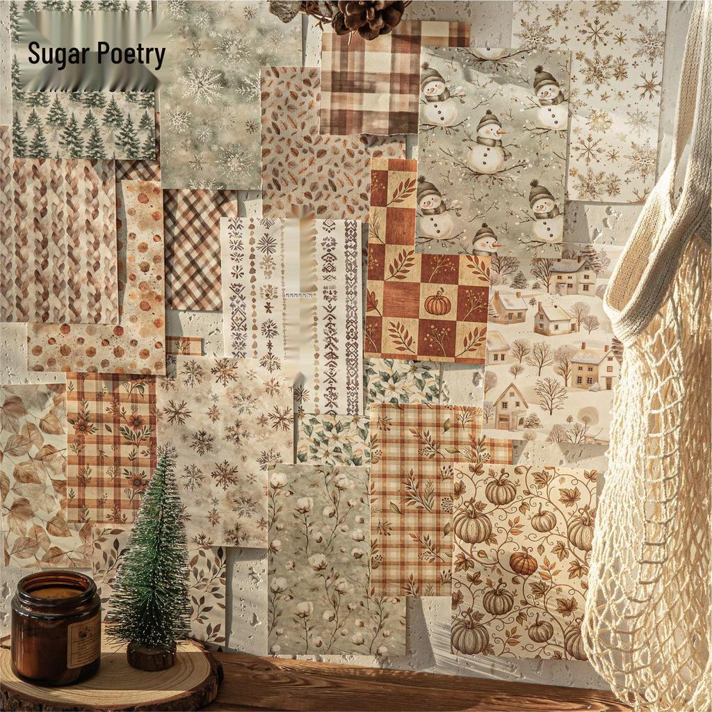 Roaming Autumn & Winter Series: 30 Sheets of Winter-Themed White Kraft Paper for Collage