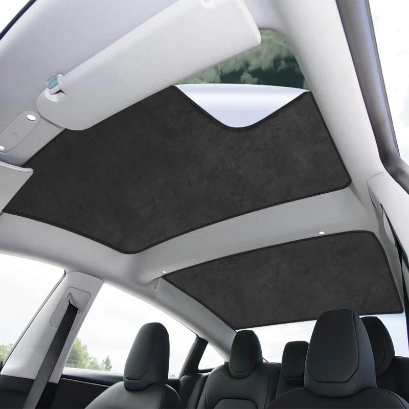 For TESLA MODEL 3 2023-Present Car Suede Fabric Electrostatic Adsorption Sunroof Sunshade Auto Anti-uv Heat Insulation Skylight